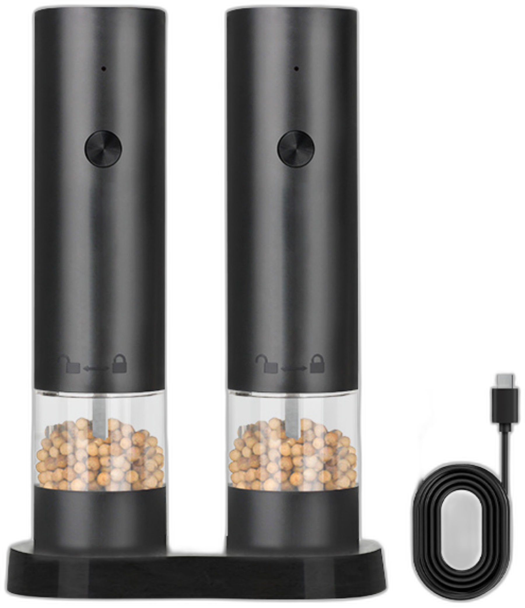 VAYN elektrische peper- en zoutmolenset in matzwart met USB-C oplaadstation